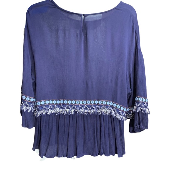 Joy Joy blue peasant blouse with embroidered detail size medium - Picture 2 of 7